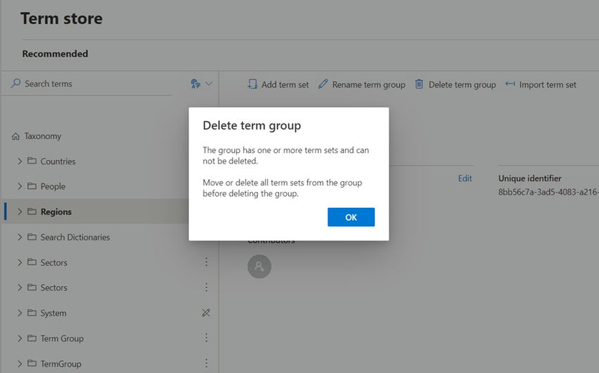 Delete Term Sets, Terms, and Term Groups in SharePoint
